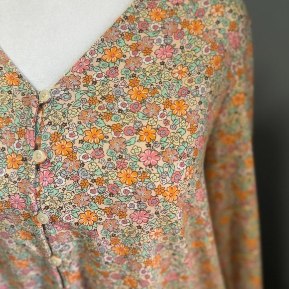 Lands End Orange Floral Long Sleeve Button Down Tencel - Picture 4 of 7